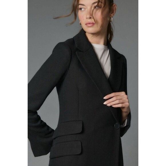 NWT ANTHROPOLOGIE Sz 0 MAEVE HOURGLASS TOPCOAT IN BLACK - Picture 3 of 4